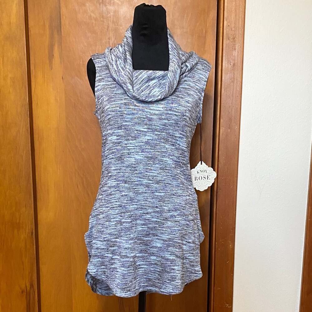 NWT Knox Rose Heather Blue Cowl Neck Tunic Top Stretch Knit Sleeveless Casual